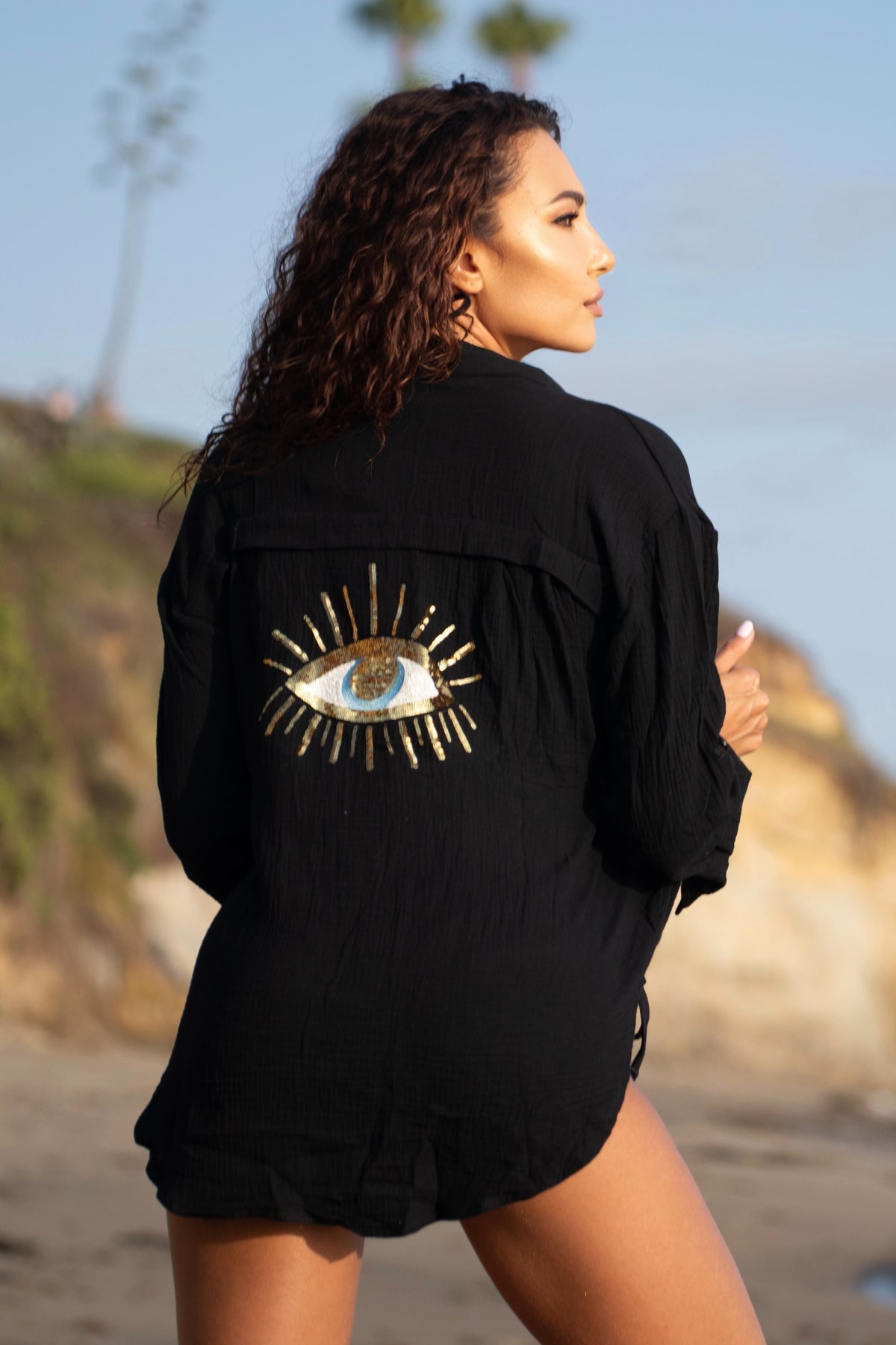Mystic Eye Black Shirt/Cover up L / Cotton